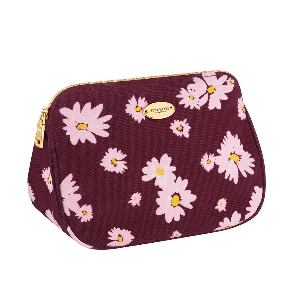 COACH Floral Cosmetic Pouch in Plum with Pink Daisy Print